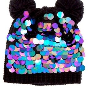 Claires Sequin Bear Ears Beanie